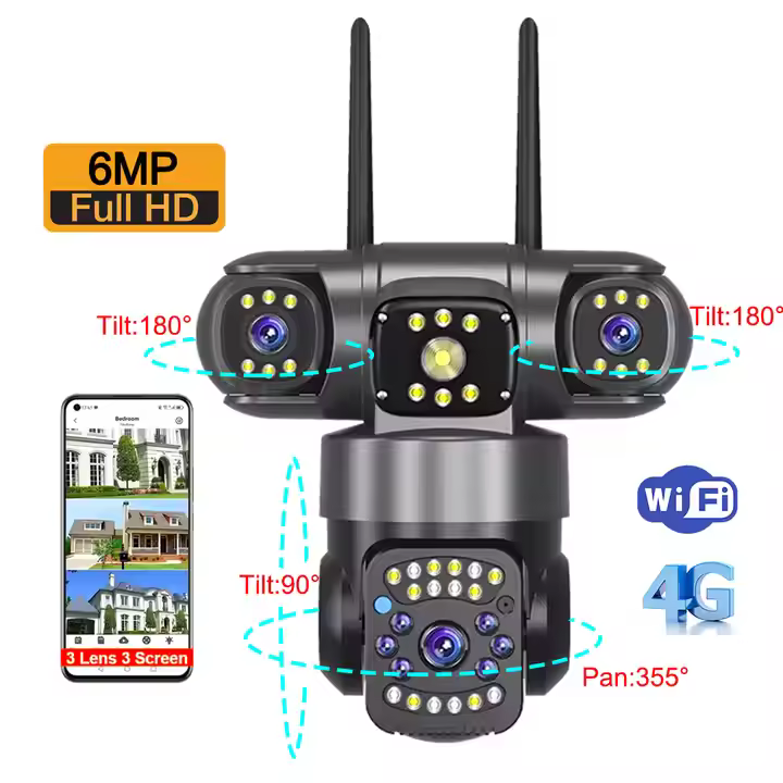 V380 SC28 Outdoor Waterproof CCTV Camera – 4G/WiFi Triple Lens 2+2+2MP