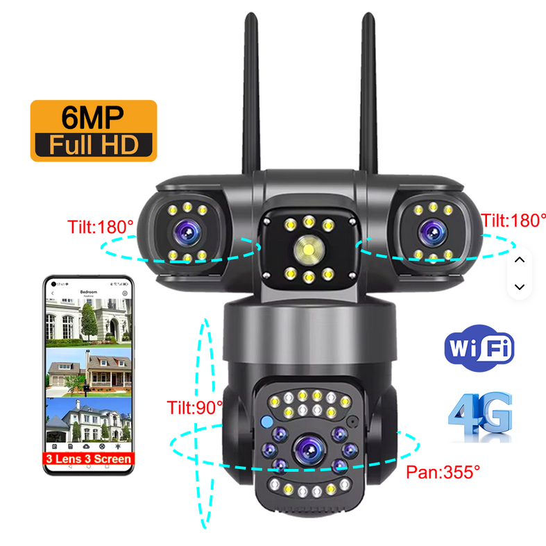 V380 SC28 Outdoor Waterproof CCTV Camera – 4G/WiFi Triple Lens 2+2+2MP