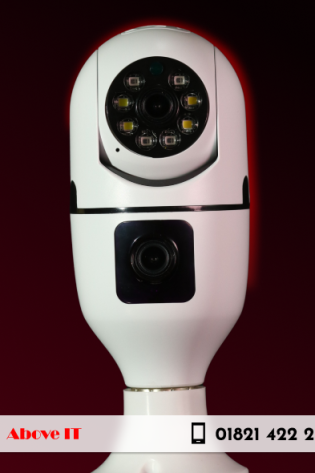 Buy Champion Dual Lens Bulb Camera E27A in Bangladesh. Fits standard E27 bulb socket, features dual-lens 360° view, HD video, night vision, motion detection & mobile app control. Perfect for indoor home security.