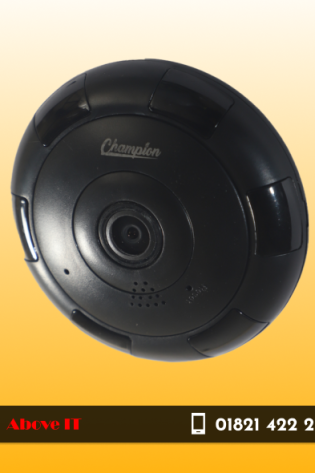 Buy Champion LT-IP02A VR Fisheye WiFi Camera in Bangladesh. Offers 360° panoramic view with fisheye lens, HD video, motion detection, night vision, and two-way audio. Ideal for wide-area indoor monitoring via mobile app. Sleek black finish.