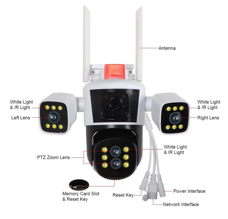 WQJ839 3-Lens WiFi PTZ Camera | Outdoor CC Camera Price in Bangladesh