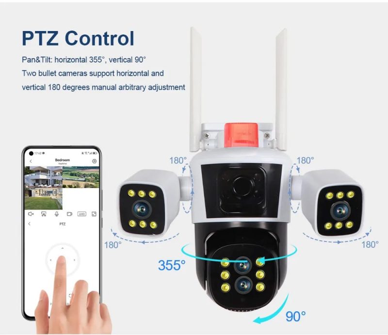 WQJ839 3-Lens WiFi PTZ Camera | Outdoor CC Camera Price in Bangladesh