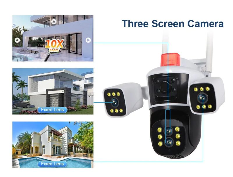 WQJ839 3-Lens WiFi PTZ Camera | Outdoor CC Camera Price in Bangladesh